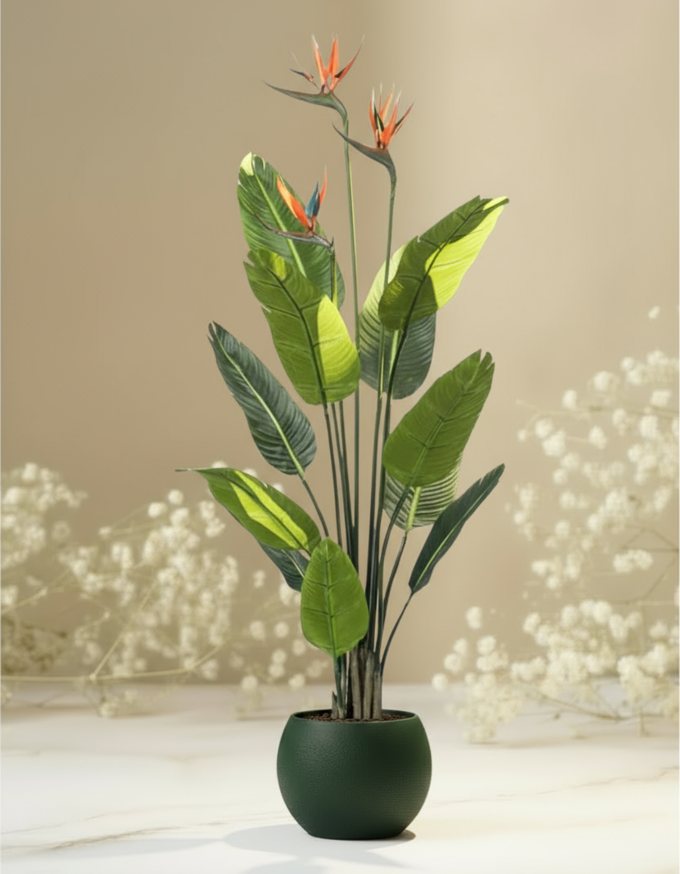 Kunstplant Strelitzia met bloemen 120cm