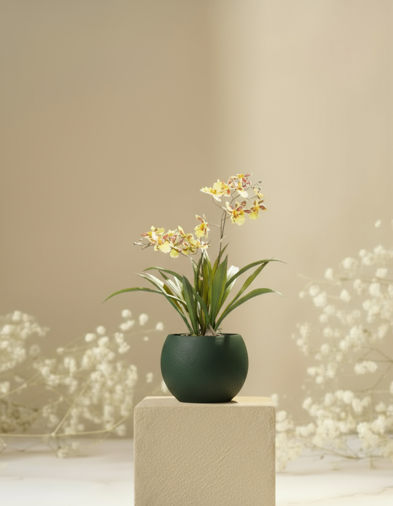 Kunstplant Orchidee Geel 45cm